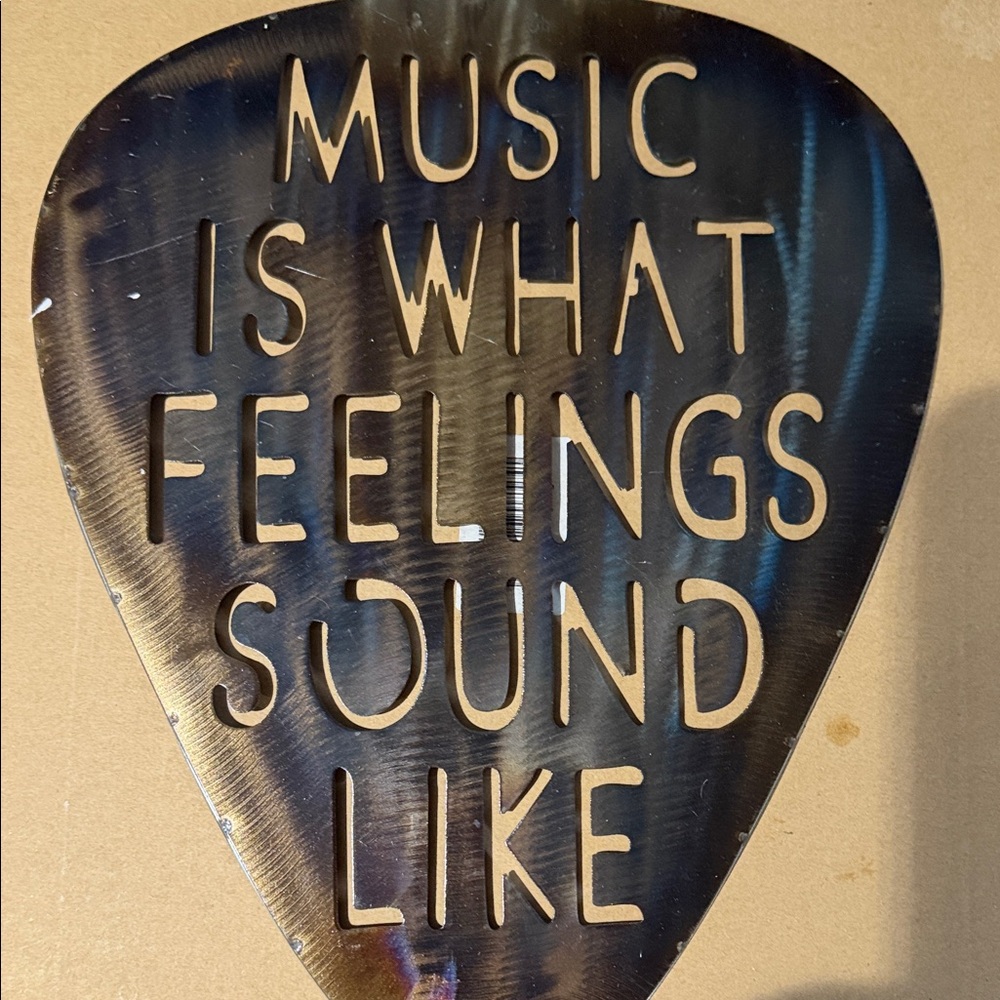 Metallic Wall Decor with Inspirational Quote guitar pick shape
